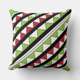 Grönt Red Triangles Black Diagonal Rand Mönster Kudde