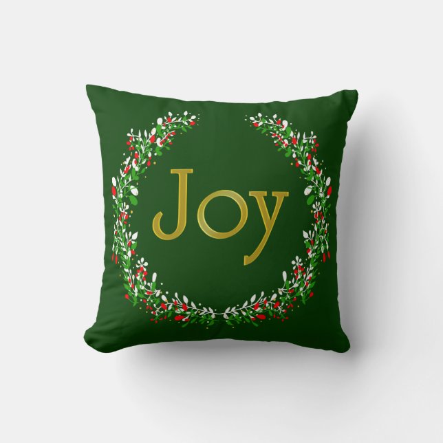 Grönt Red White Guld Jul JOY Pillow Kudde (Framsida)