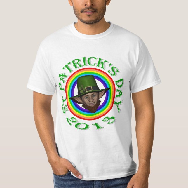 Grönt/regnbåge för dubbla och leprechaun t shirt (Framsida)