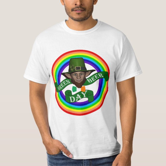Grönt/regnbåge för dubbla och leprechaun t-shirt (Framsida)