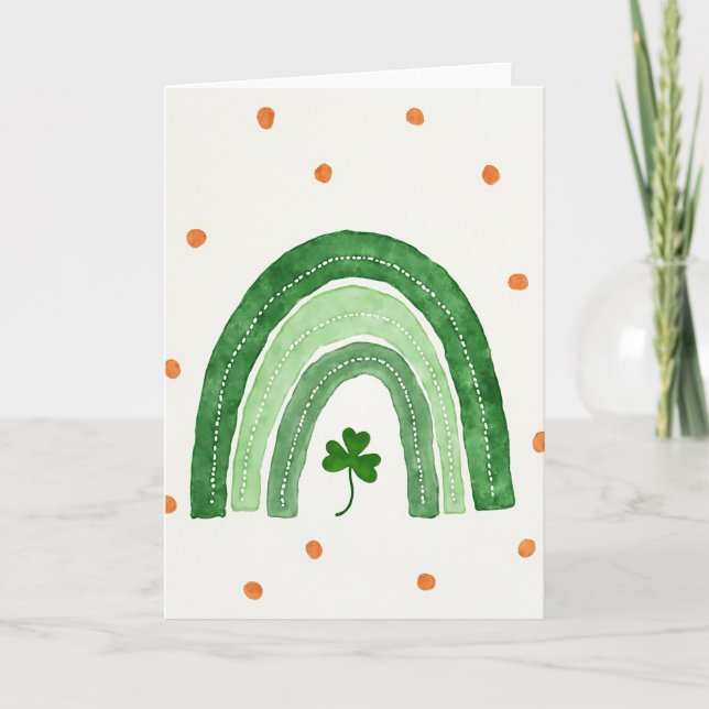 Grönt regnbågskort med shamrockmotiv kort (Framsida)