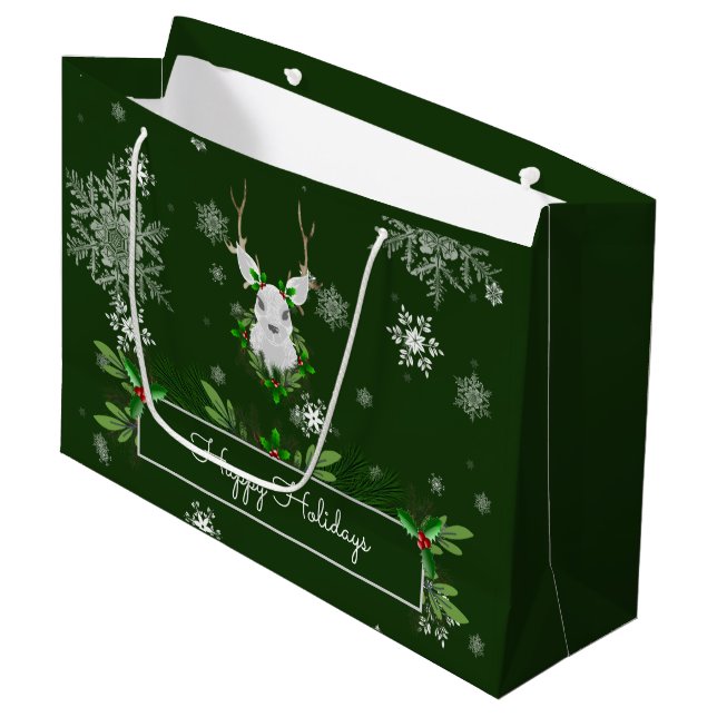 Grönt Reindeer Gift Bag (Framsidan Vinklad)