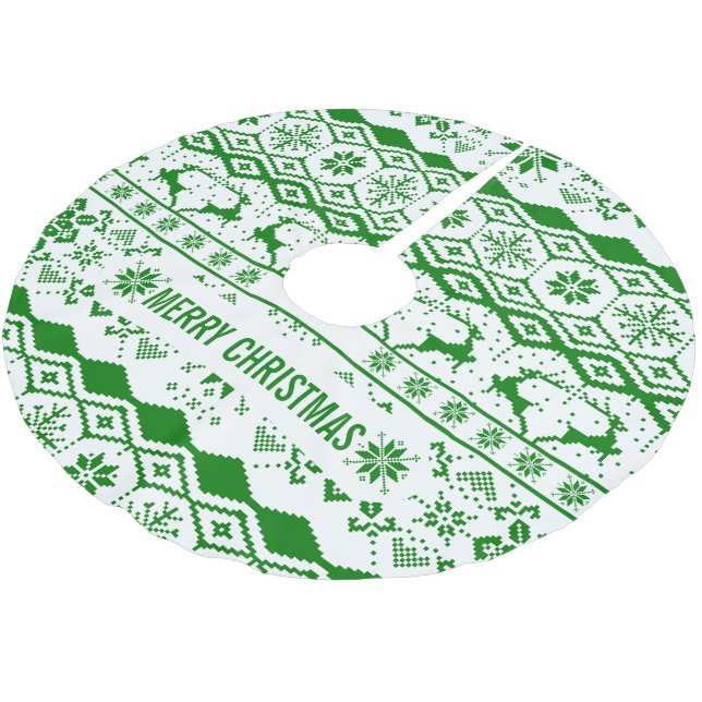 Grönt Reindeer Knkunnig Mönster Julgransmatta Borstad Polyester (Vinklad)