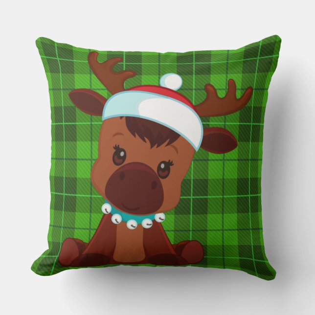 Grönt Reindeer Pput Pillow Kudde (Framsida)