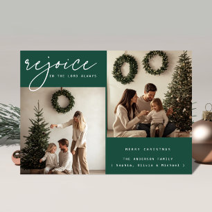 Grönt Religiösa julfamiljens jejakfamiljfoto Julkort