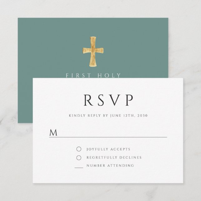 Grönt Religiösa Kor Boy First Communion OSA Kort (Fram/baksida)