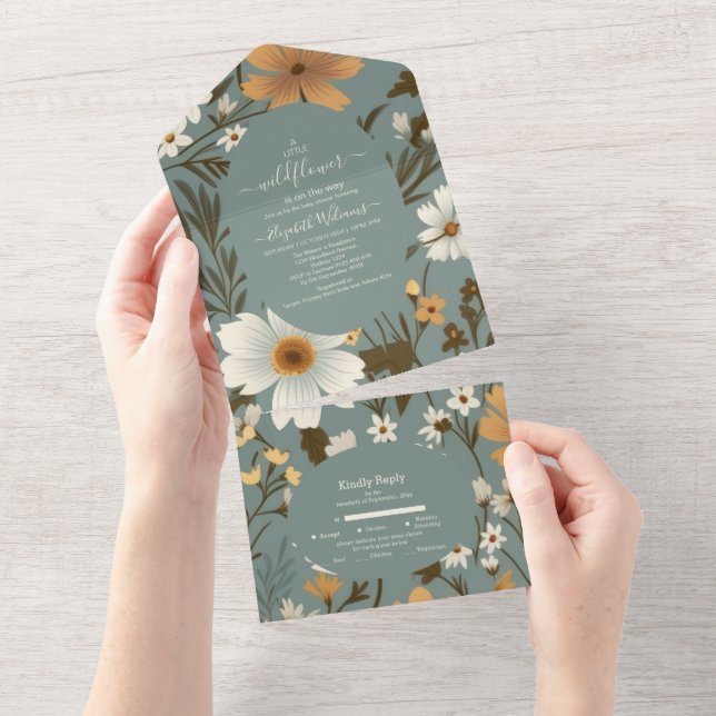 Grönt Retro A Little Wildblomma Baby Shower (Tearaway)