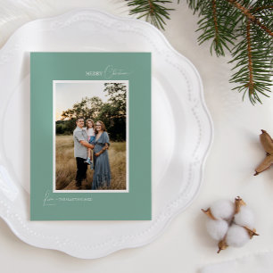 Grönt Retro Boho Minimalist Brev och Photo Julkort