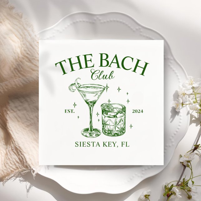 Grönt Retro Cocktails Bachelorette Party Pappersservett (Skapare uppladdad)