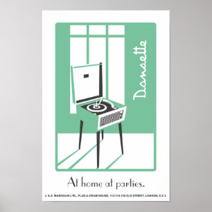 Grönt Retro Dansette-postspelare poster popup-bild