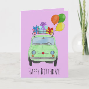 Grönt Retro Fiat 500-födelsedagskort Kort
