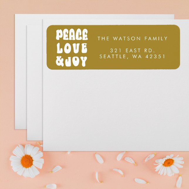 Grönt Retro Groovy Peace Kärlek Joy Helgdag Returadress Etikett (Green Retro Groovy Peace Love Joy Holiday Label)