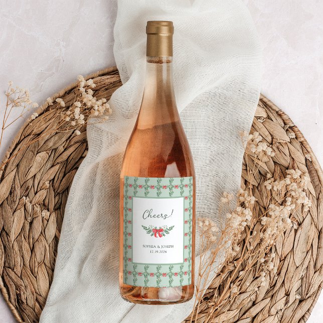 Grönt Retro Helgdag Bröllop Vinflaska Etikett (Skapare uppladdad)