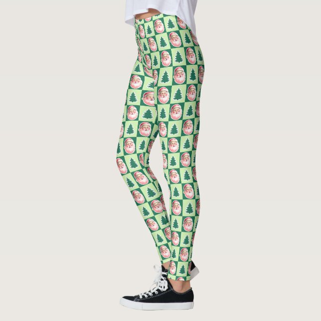 Grönt Retro Jultomten Julgran Play Leggings (Vänster)