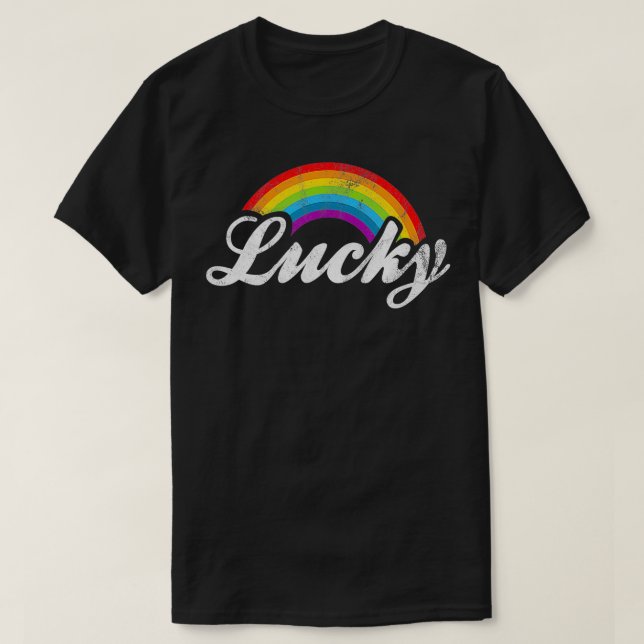 Grönt Retro Lucky St patricks day Rainbow T Shirt (Design framsida)