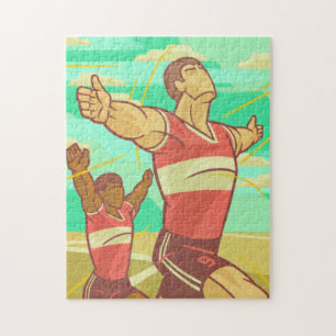 Grönt Retro Soccer Aesthetic Sport Illustration Pussel
