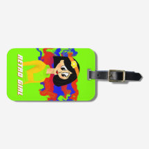 Grönt Retro Tecknad Girl Luggage Tag