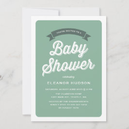 Grönt Retro Typography Script Classic Baby Shower Inbjudningar