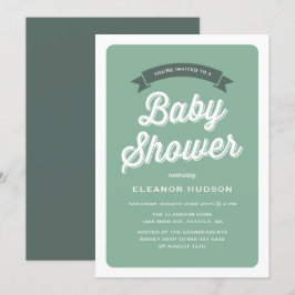 Grönt Retro Typography Script Classic Baby Shower Inbjudningar