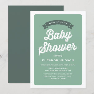 Grönt Retro Typography Script Classic Baby Shower Inbjudningar