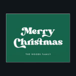 Grönt Retro Vintage God jul Helg Vykort<br><div class="desc">vykort för god jul: en klassisk retrodesign med en vintage-inspirerad typografi och en klassisk grönt.</div>