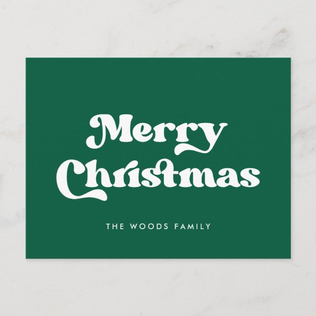 Grönt Retro Vintage God jul Helg Vykort (Framsida)