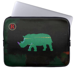 grönt Rhino djurart Laptop Sleeve