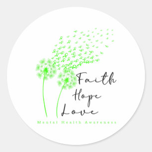 Grönt Ribbon Dandelion Faith Hope Mental Health Aw Runt Klistermärke