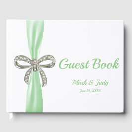 Grönt Ribbon Diamond Bow Bröllop Guestbook Gästböcker