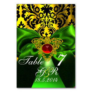 GRÖNT RIBBON GULD CELTIC HEART DAMASK MONOGRAM BORDSNUMMER