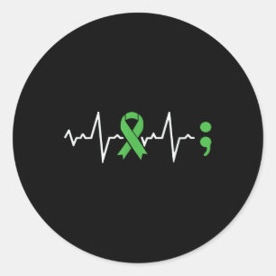 Grönt Ribbon Heart Beat Mental Health Awareness Runt Klistermärke