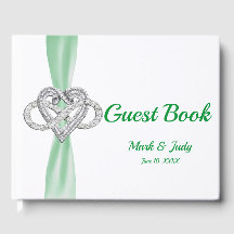 Grönt Ribbon Infinity Heart Bröllop Guestbook