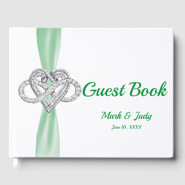 Grönt Ribbon Infinity Heart Bröllop Guestbook Gästböcker