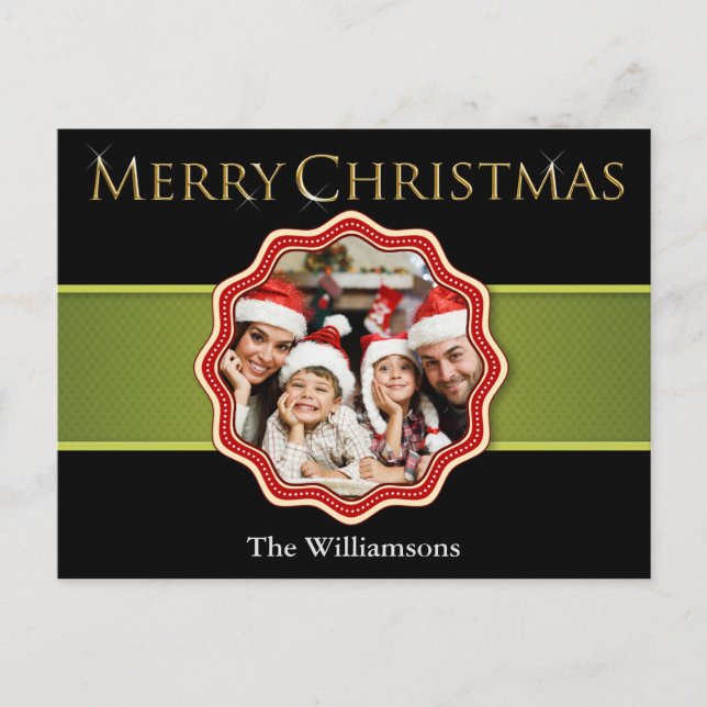 Grönt Ribbon jul Medallion Photo Helgdag Vykort (Framsida)