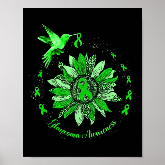 Grönt Ribbon Leopard Solros Glaucoma Awareness Poster (Framsidan)