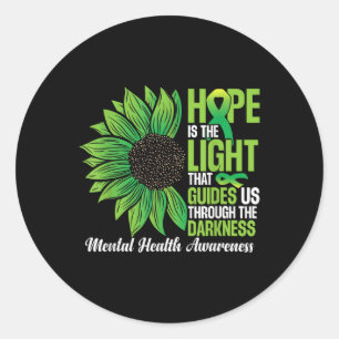 Grönt Ribbon Mental Health Awareness Månad Runt Klistermärke