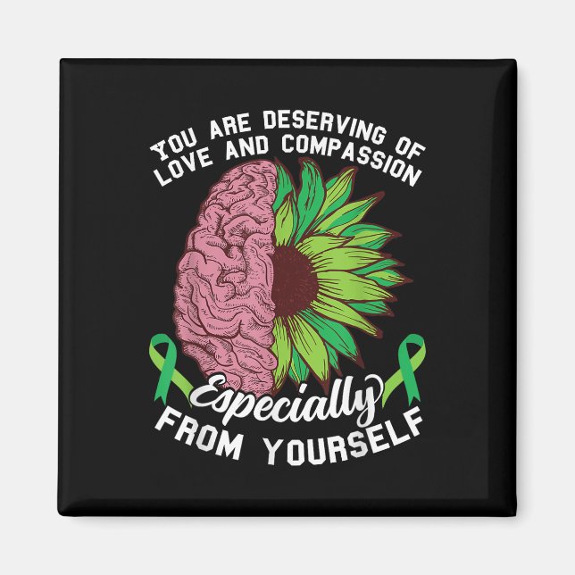 Grönt Ribbon Mental Health Awareness Solros Magnet (Framsidan)