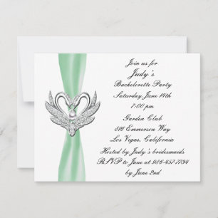 Grönt Ribbon Silver Svan Bachelorette Party Inbjud Inbjudningar