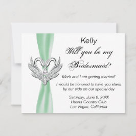 Grönt Ribbon Silver Svanar Bridesmaid Card Inbjudningar