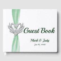 Grönt Ribbon Silver Svanar Bröllop Guestbook