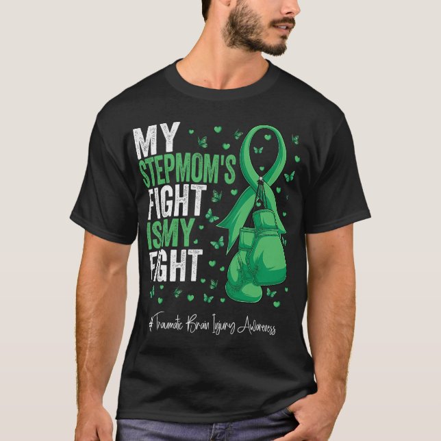 Grönt Ribbon Stepmor Traumatic Brain Injury Awa T Shirt (Framsida)