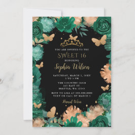 Grönt Ro Black Guld Butterflies Sweet 16 Inbjudningar