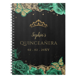 Grönt Ro Black Guld Snöre Quinceañera Guestbook Anteckningsbok