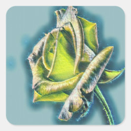 Grönt ro blomma fyrkantigt klistermärke