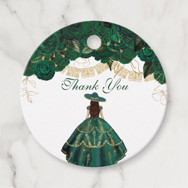 Grönt Ro Elegant Blommigt Charro Quinceanera Gåvor Etiketter (Framsida)