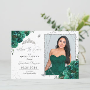 Grönt Ro fotokort Quinceañera Spara datum Inbjudningar