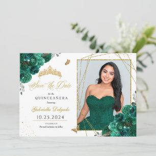 Grönt Ro fotokort Quinceañera Spara datum Inbjudningar