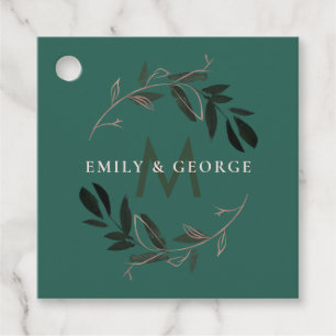 GRÖNT RO GULD FOLIAGE MONOGRAM WREATH BRÖLLOP GÅVOR ETIKETTER