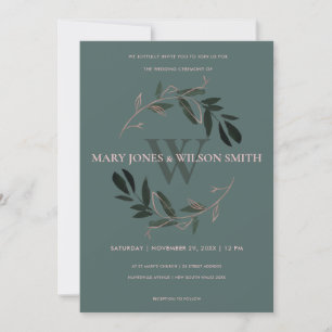 GRÖNT RO GULD FOLIAGE WREATH WEDDING INVITE TACK KORT