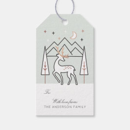 Grönt Ro Guld Modern Elegant Reindeer på natten Presentetikett